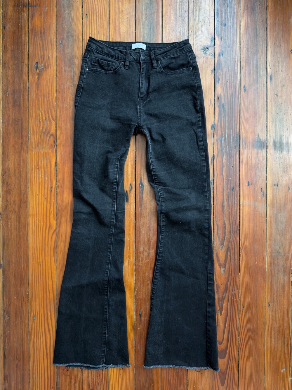 YMI Jeans black flare jeans with stretch, tall girl friendly
